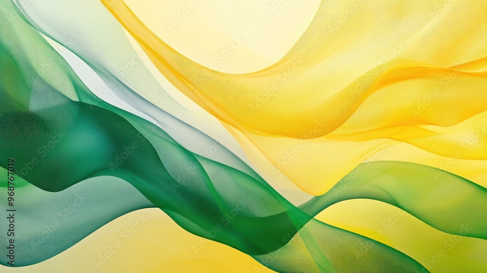 Poster abstract design with transparent yellow and green waves, flowing smoothly on a modern background, cr