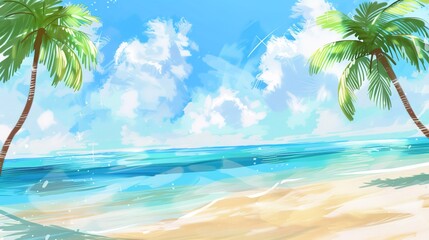 Obraz premium Beautiful Summer Beach Background with Palm Leaves and Ocean View