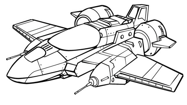 recommend clip art: Coloring page with a large spaceship in a simple outline for kids.
