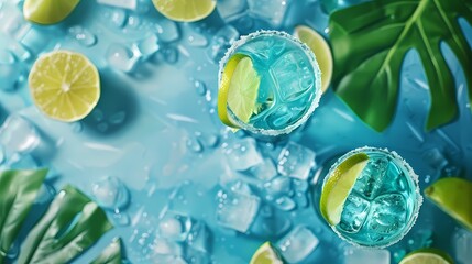 Cocktail in martini glass garnished with lime wheel. Summer aperitif recipe retro minimalist print.