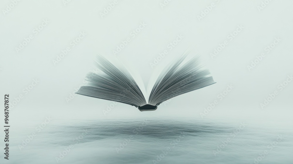 Poster An Open Book Floating in a Foggy Atmosphere