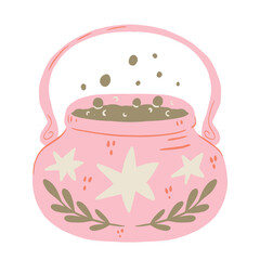 Cute Halloween Cauldron with Potion. Retro Witchcraft Isolated stickers