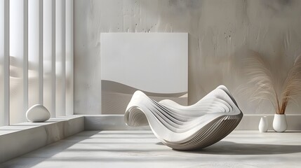 a minimalist background with 3D abstract sculptures, focusing on clean lines, smooth surfaces, and subtle shadows to create depth