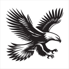 Obraz premium Bald eagle Silhouette Clipart - Eagle Bird Vector Illustration in black and white