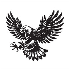 Obraz premium Bald eagle Silhouette Clipart - Eagle Bird Vector Illustration in black and white
