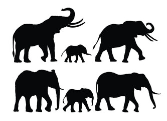 Set silhouettes of large and small Elephants.
