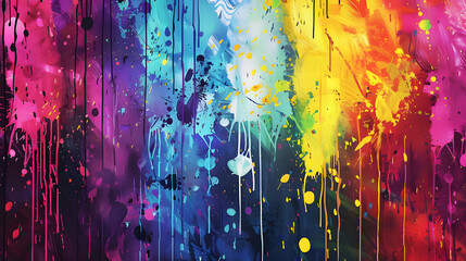 Vivid Rainbow Paint Splatter Background. Abstract Colorful Texture
