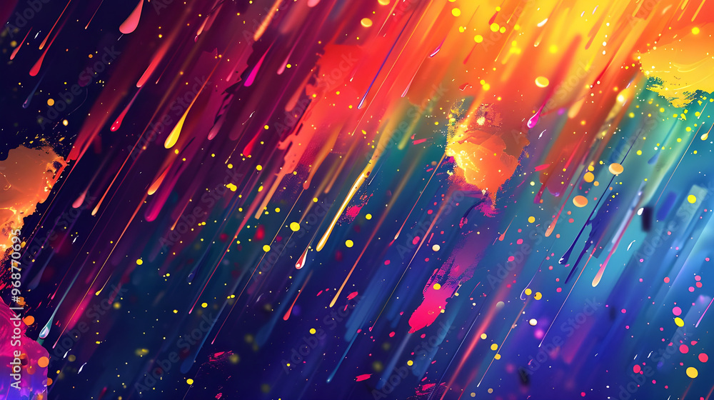 Poster vivid, colorful abstract background with dynamic paint strokes and splashes