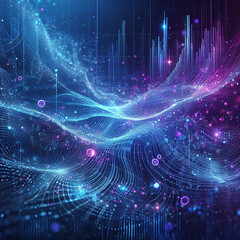 AI Abstract blue technology data wavy lines in holographic style with blue and purple color combination