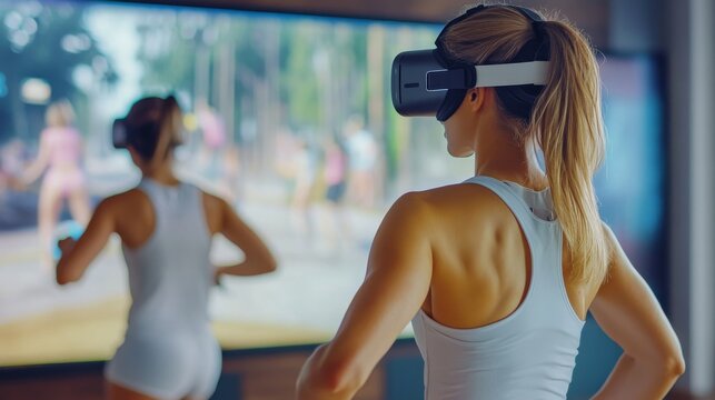 AI-powered immersive fitness games using augmented reality: Players engaging in an AR game that incorporates real-world movement for fitness and fun.