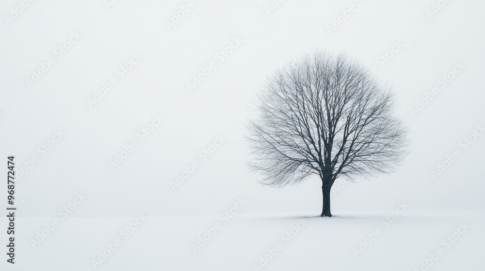 Aufkleber a solitary bare tree in a snowy field
