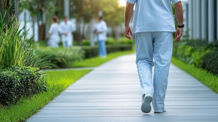 Back View of a Man Walking on a Path.