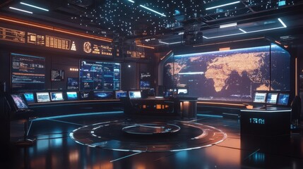 A modern news set showcases cutting-edge holographic displays and interactive screens for informative reporting
