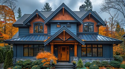 Installing windows and sidings on a beautiful autumn day at a modern home in a residential area