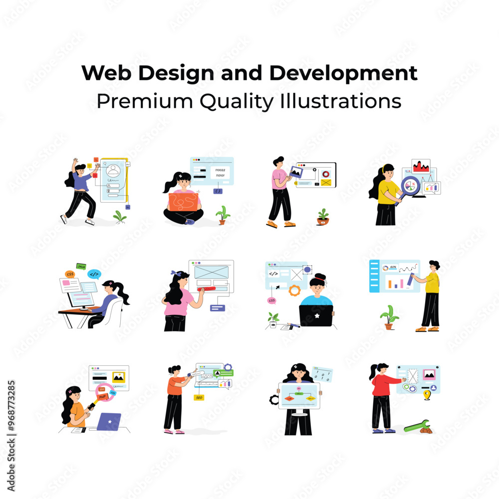 Wall mural collection of web design and development flat illustrations