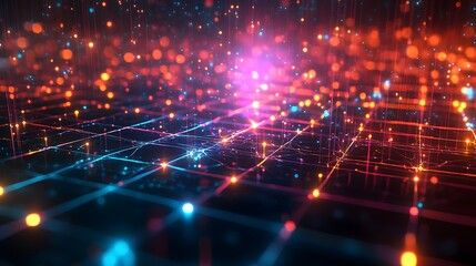 Obraz premium Complex grid structure with glowing connections in 3D space