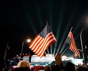 The scene suggests a patriotic celebration or public gathering, capturing the energy and unity of...