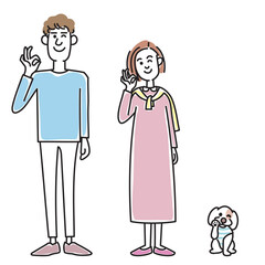おしゃれな若い夫婦と可愛い子犬