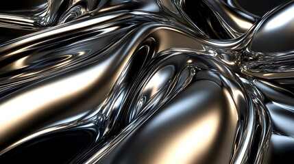 Fluid metallic shapes merging and twisting in a dark 3D environment