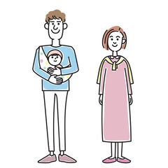 赤ちゃんを抱っこするおしゃれな若い夫婦