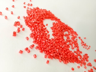 Red masterbatch granule, red polypropylene polymer granules, cold cutting type granule texture,...