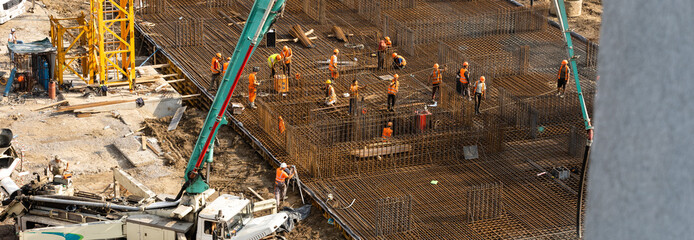 construction site, concrete pouring, piles