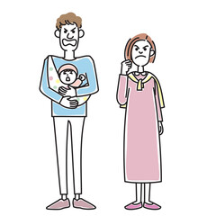 赤ちゃんを抱っこするおしゃれな若い夫婦