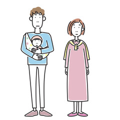 赤ちゃんを抱っこするおしゃれな若い夫婦
