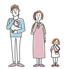 赤ちゃんを抱っこするおしゃれな若い夫婦と女の子