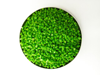 Colorful masterbatch raw material, colorful polymer granules cold cut type, inside laboratory...