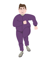 Running overweight man. Male character in linear flat style.
