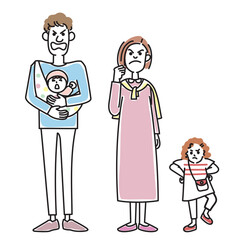 赤ちゃんを抱っこするおしゃれな若い夫婦と女の子