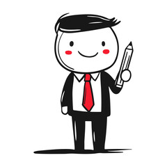 man holding a pencil, vector illustration, against a white background