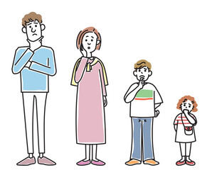 おしゃれな若い夫婦と子供たちと子犬
