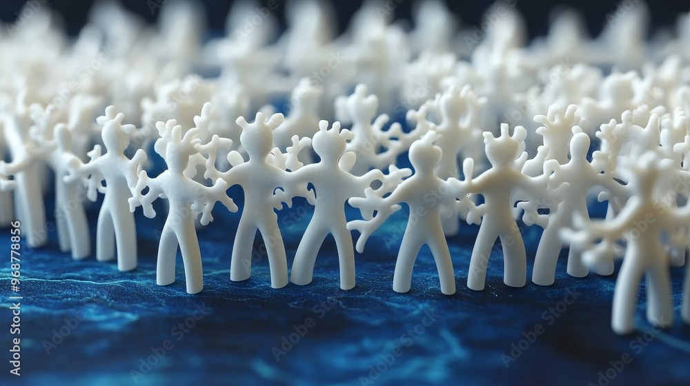 Poster a close-up view of numerous interconnected white figures forming a crowd, symbolizing unity and comm