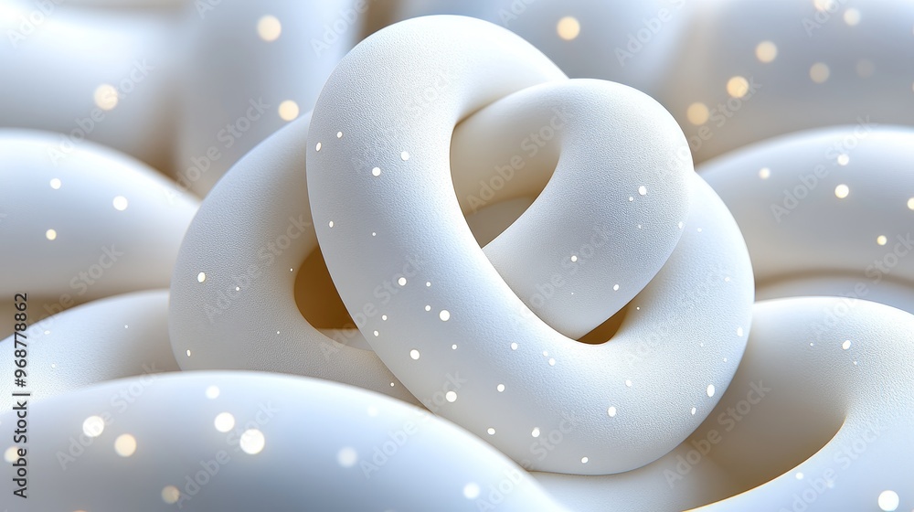 Poster a close-up view of intertwined white shapes, creating a serene and elegant abstract design with a so