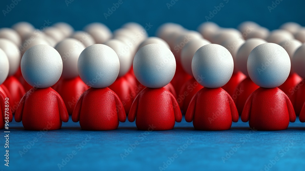 Poster a collection of red and white figurines arranged in a pattern, symbolizing unity, diversity, and tea