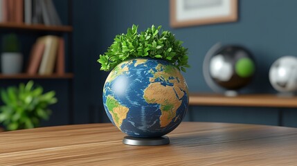 A creative globe design showcasing greenery, symbolizing harmony between nature and the planet. Perfect for eco-friendly themes.