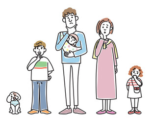 おしゃれな若い夫婦と子供たちと子犬