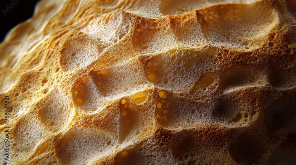 Poster close-up of a honeycomb-like surface with irregular cavities