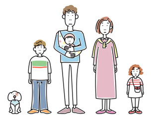 おしゃれな若い夫婦と子供たちと子犬