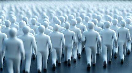 A multitude of stylized human figures walking in unison, symbolizing unity, progression, and collective movement.