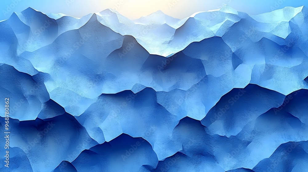 Poster a serene abstract representation of blue mountains, creating a calm and tranquil atmosphere for crea
