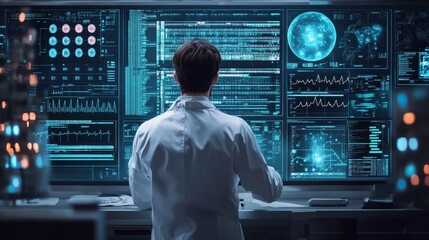 AI-driven medical research platforms analyzing global health data to identify trends: AI systems processing vast datasets to discover patterns and potential health risks.