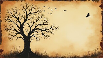 Fototapeta premium Vintage Fantasy Tree Background Digital Scrapbook Paper