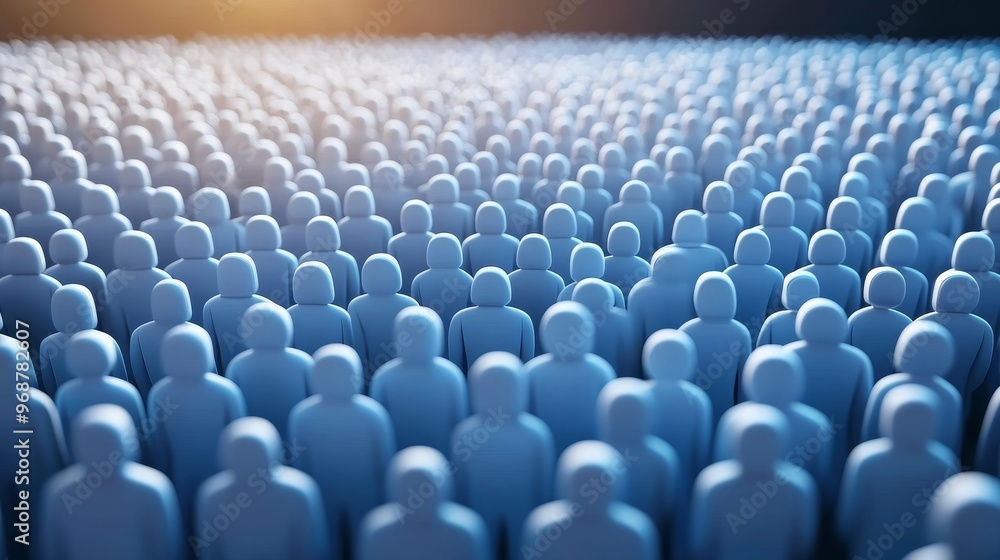 Poster A vast crowd of stylized figures representing unity and collective presence, ideal for themes of community and social dynamics.
