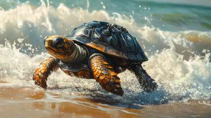 A turtle with cybernetic implants, Generative AI