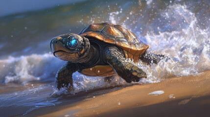 A turtle with cybernetic implants, Generative AI