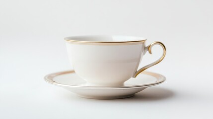White Teacup with Gold Trim on Saucer