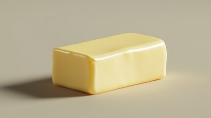 A Single Stick of Yellow Butter on a Beige Background